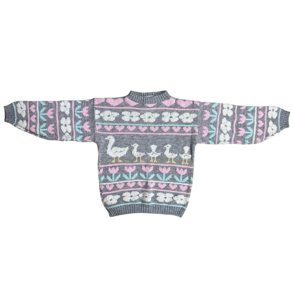 Jaymie Rose 80s Vintage Heart Duck Goose Floral Novelty Sweater XS kids Large XL